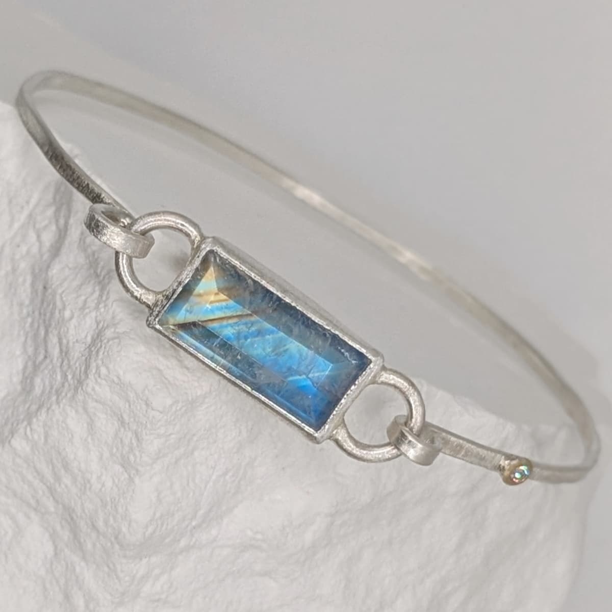 Handmade Moonstone + Diamond Bracelet in 14k gold or silver