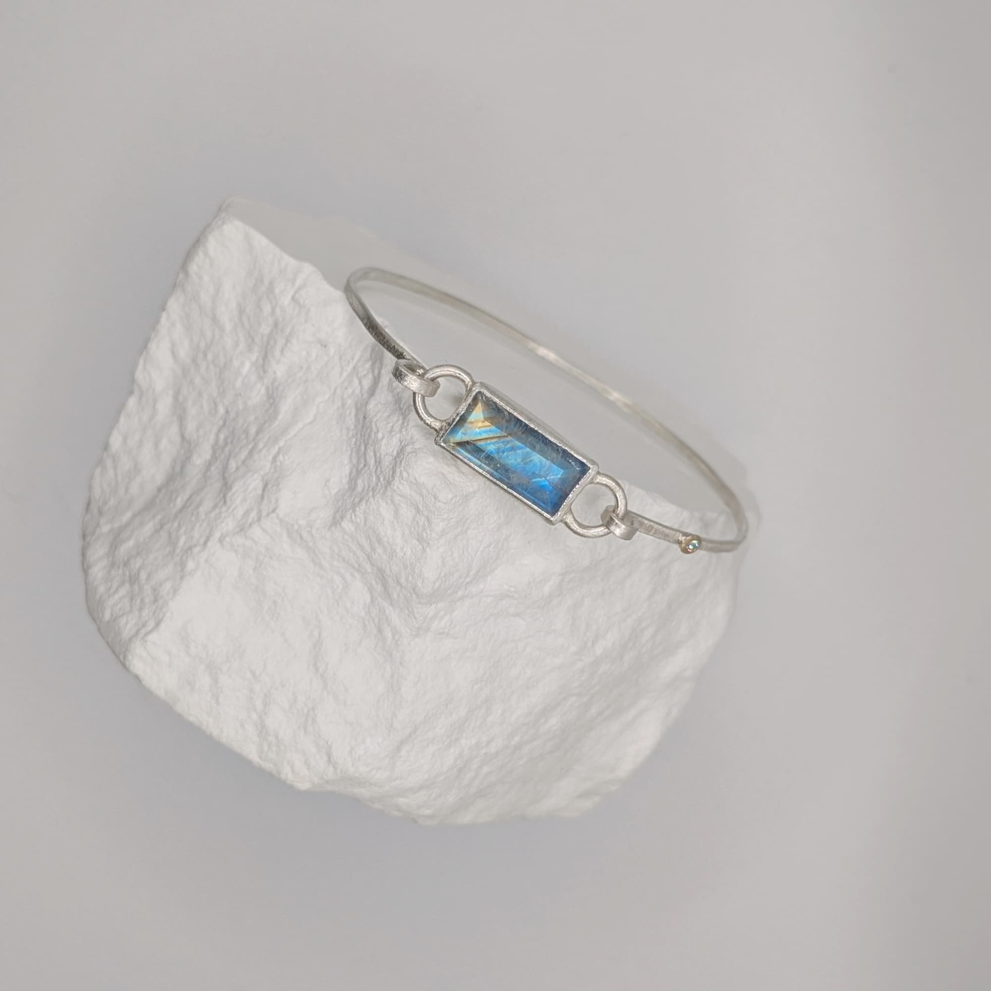 Handmade Moonstone + Diamond bracelet in 14k gold or silver