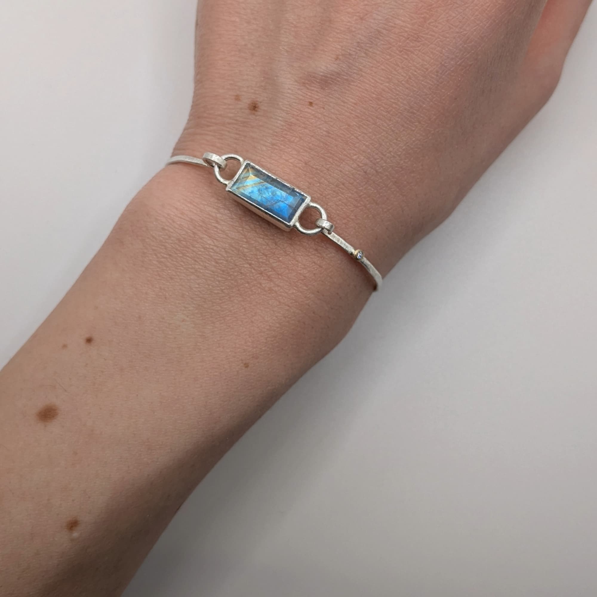 Handmade Moonstone + Diamond bracelet in 14k gold or silver