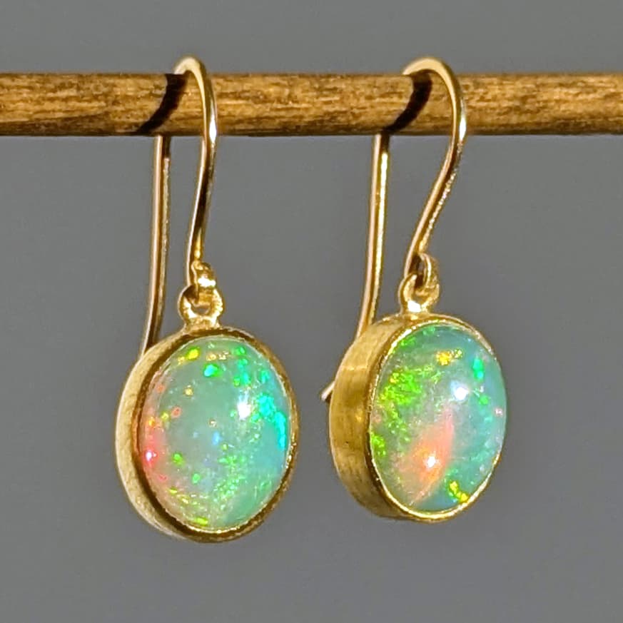 Handmade Opal Drop Earrings in Gold 14k 18k