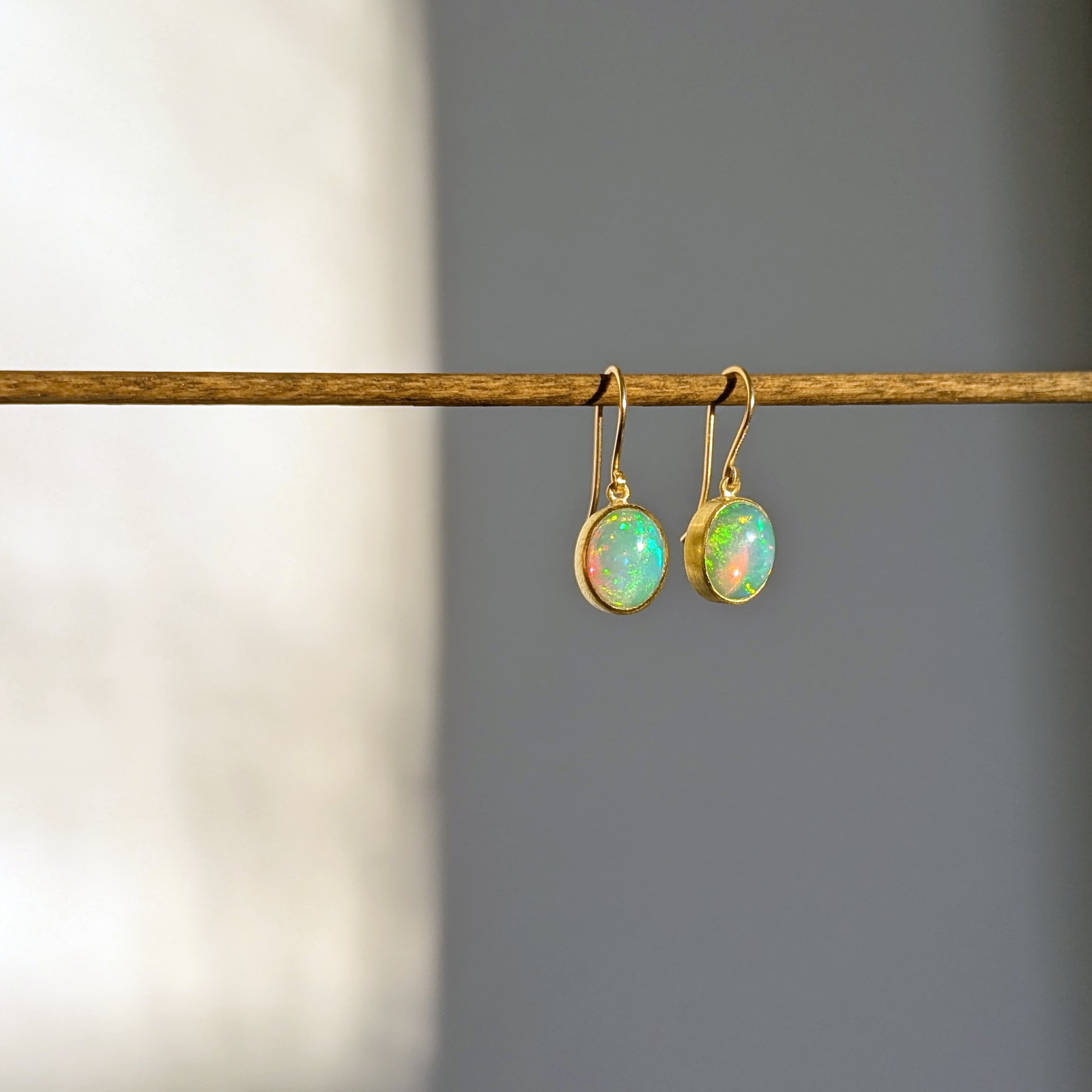 Handmade Opal Drop Earrings in Gold 14k 18k