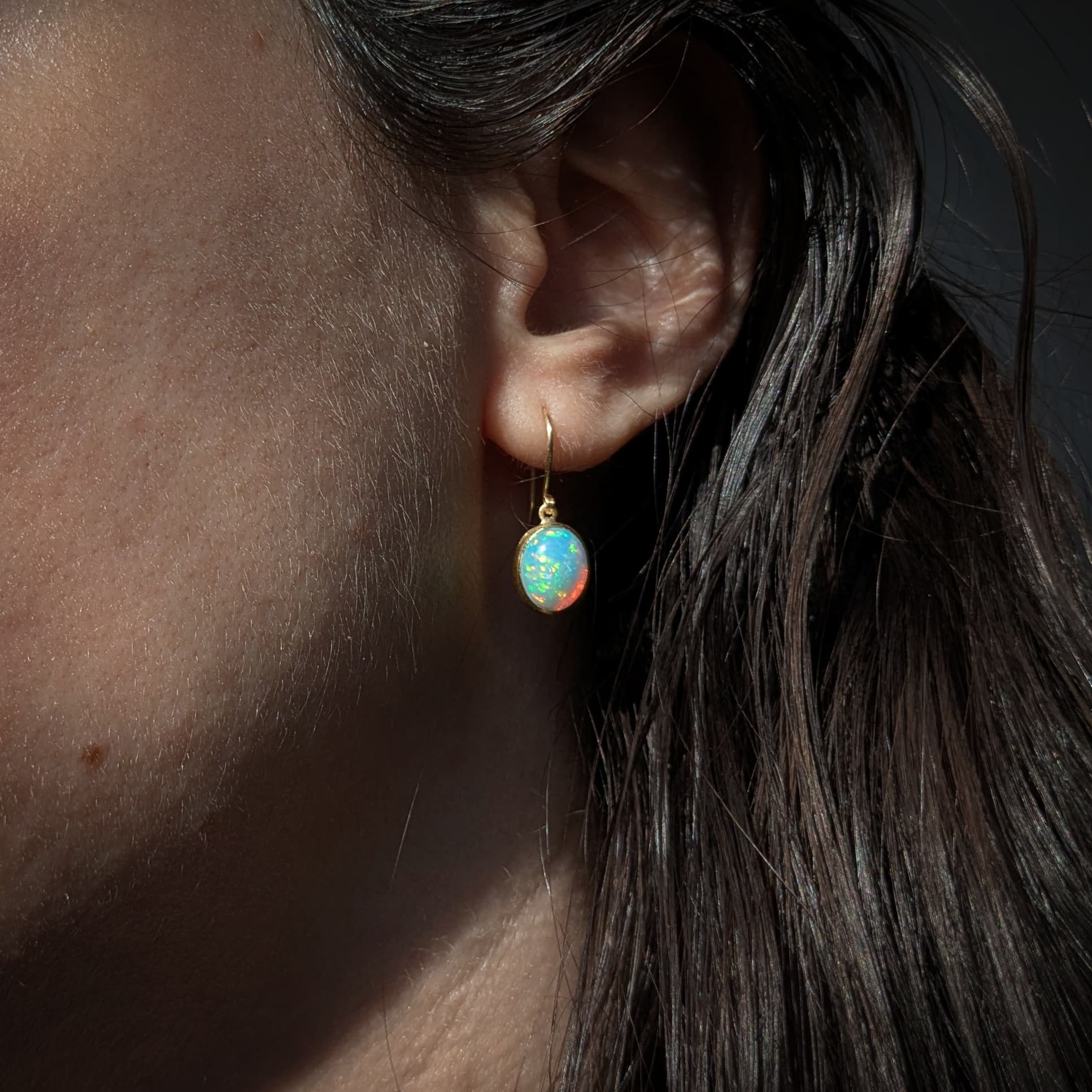 Handmade Opal Drop Earrings in Gold 14k 18k