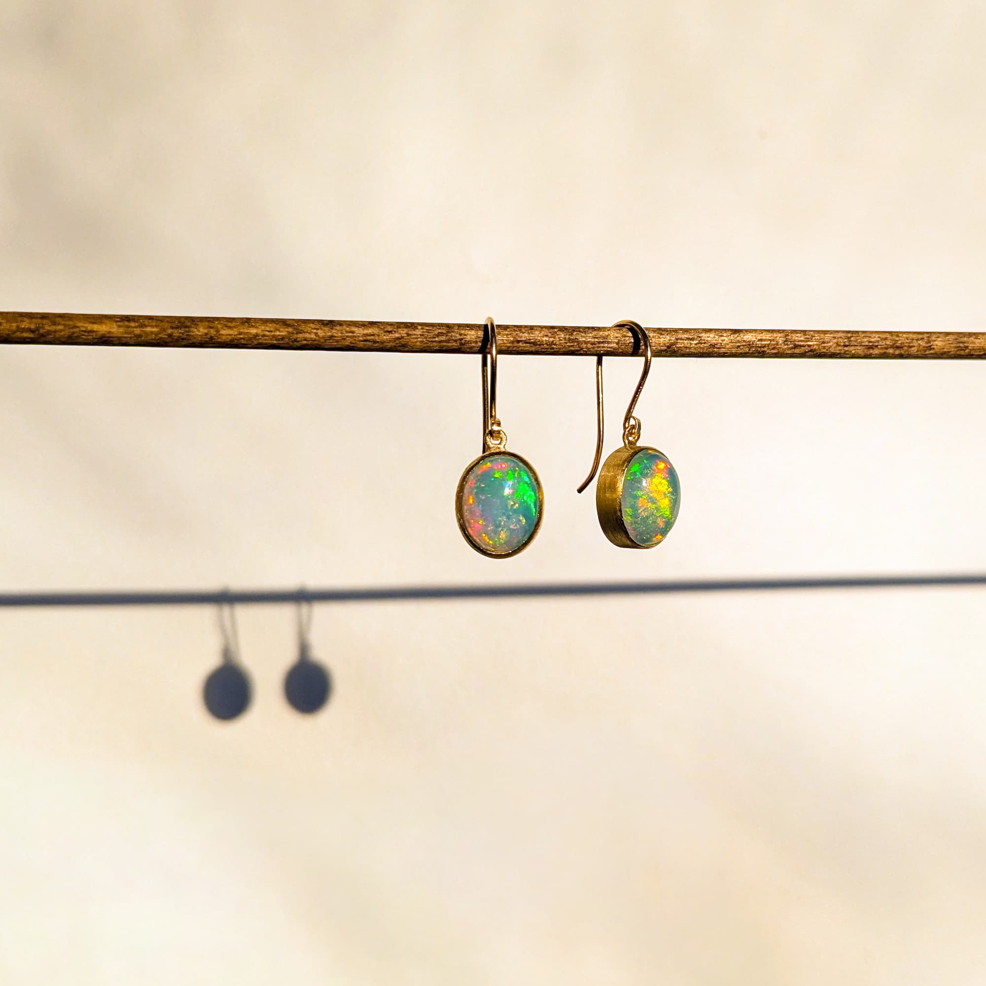 Handmade Opal Drop Earrings in Gold 14k 18k
