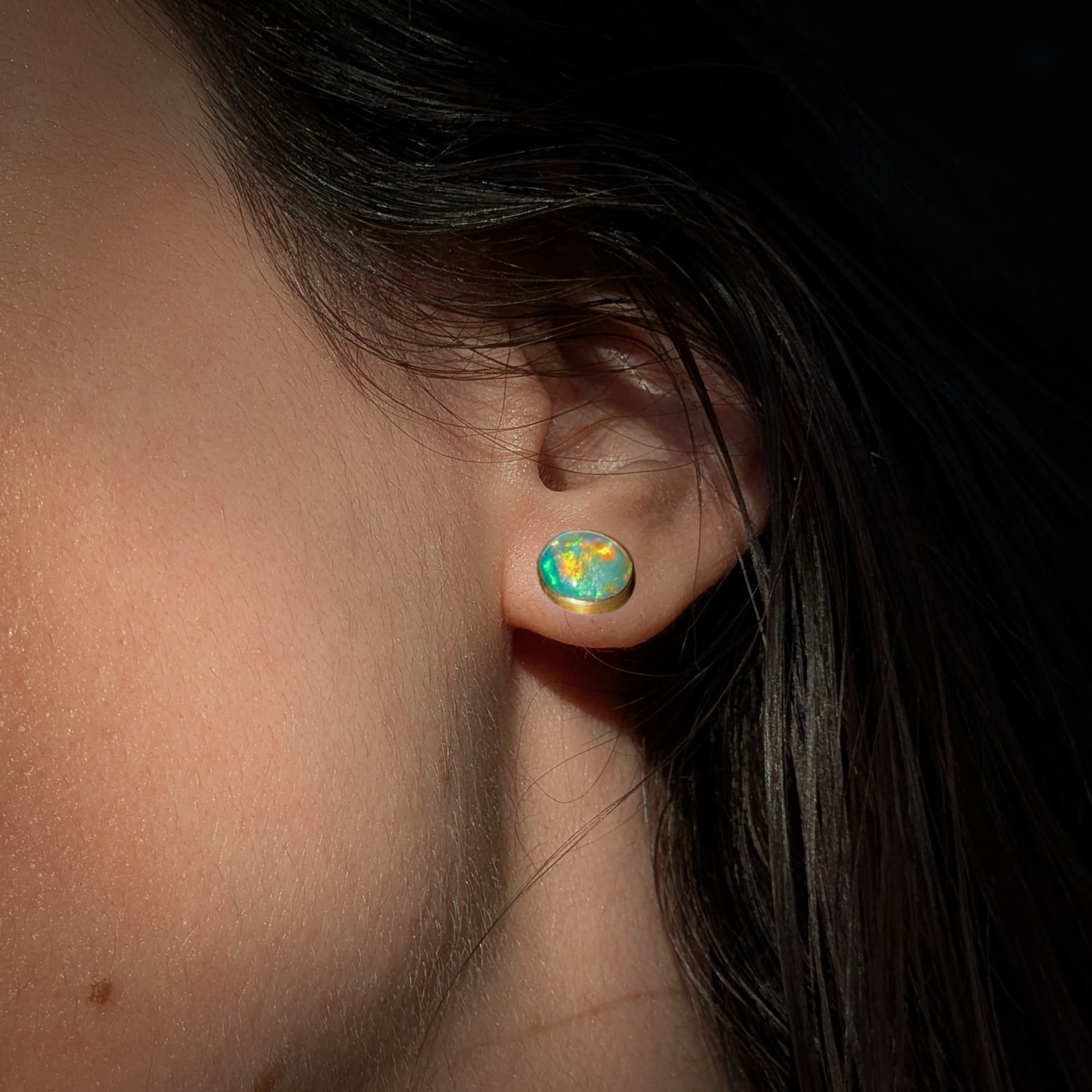 Handmade Opal Stud Earrings in Gold 14k 18k
