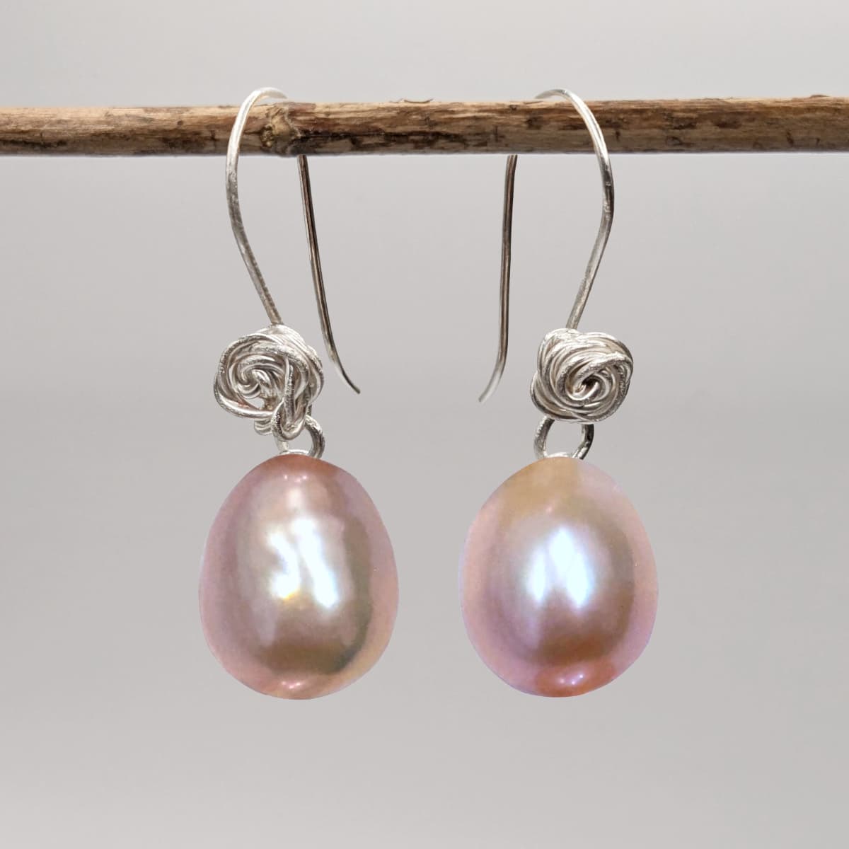 Pearl Rose Earrings Gold Silver Handmade