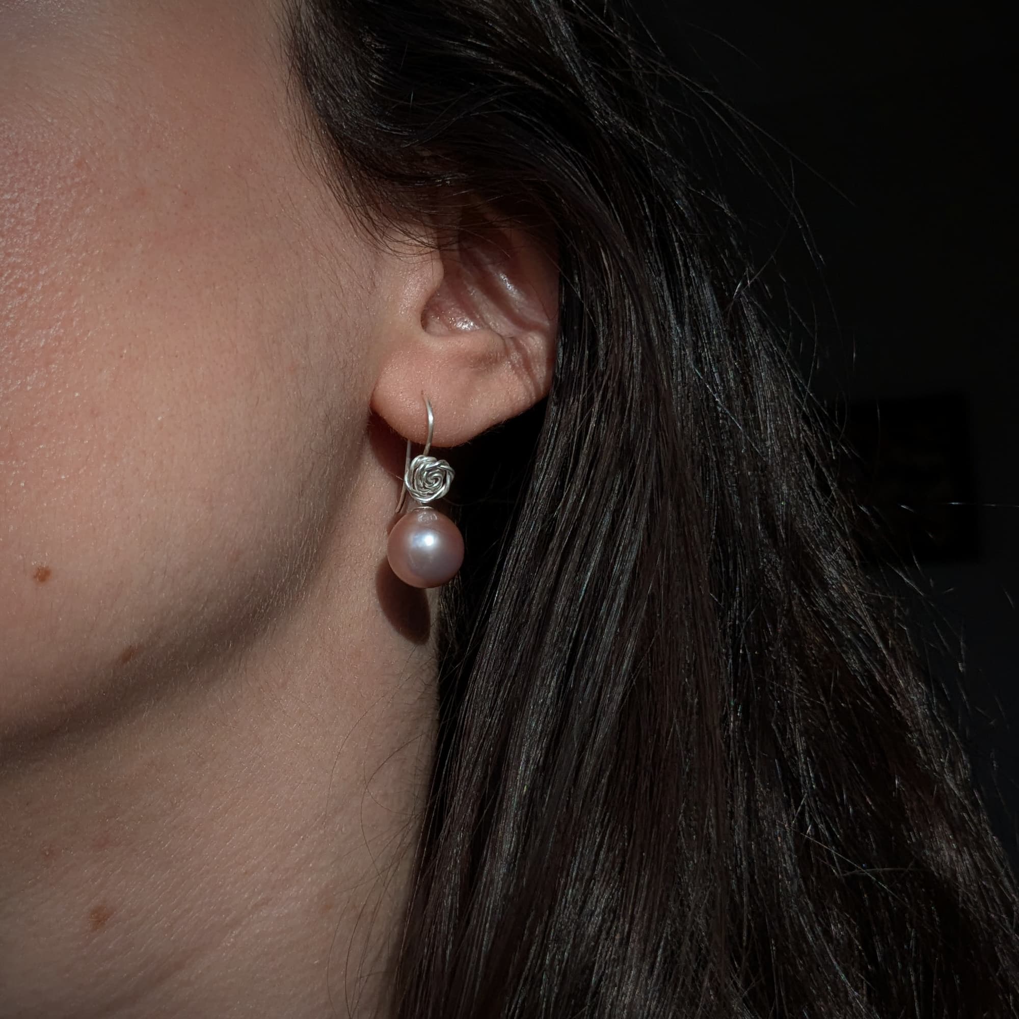 Pearl Rose Earrings Gold Silver Handmade