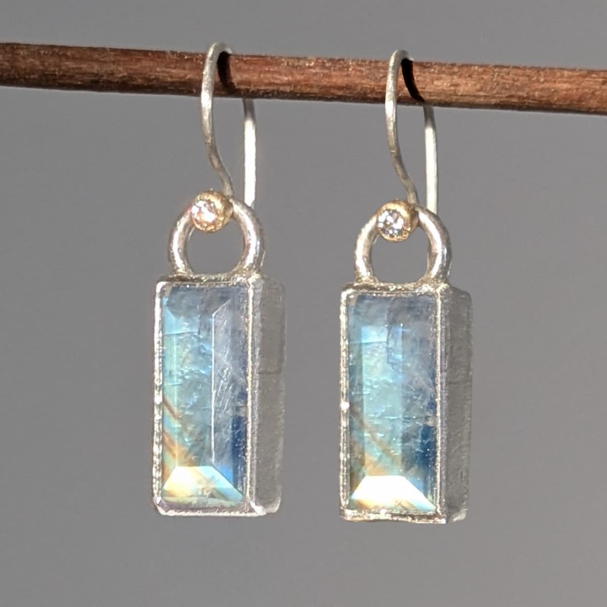 Handmade Moonstone + Diamond Earrings in 14k gold or silver