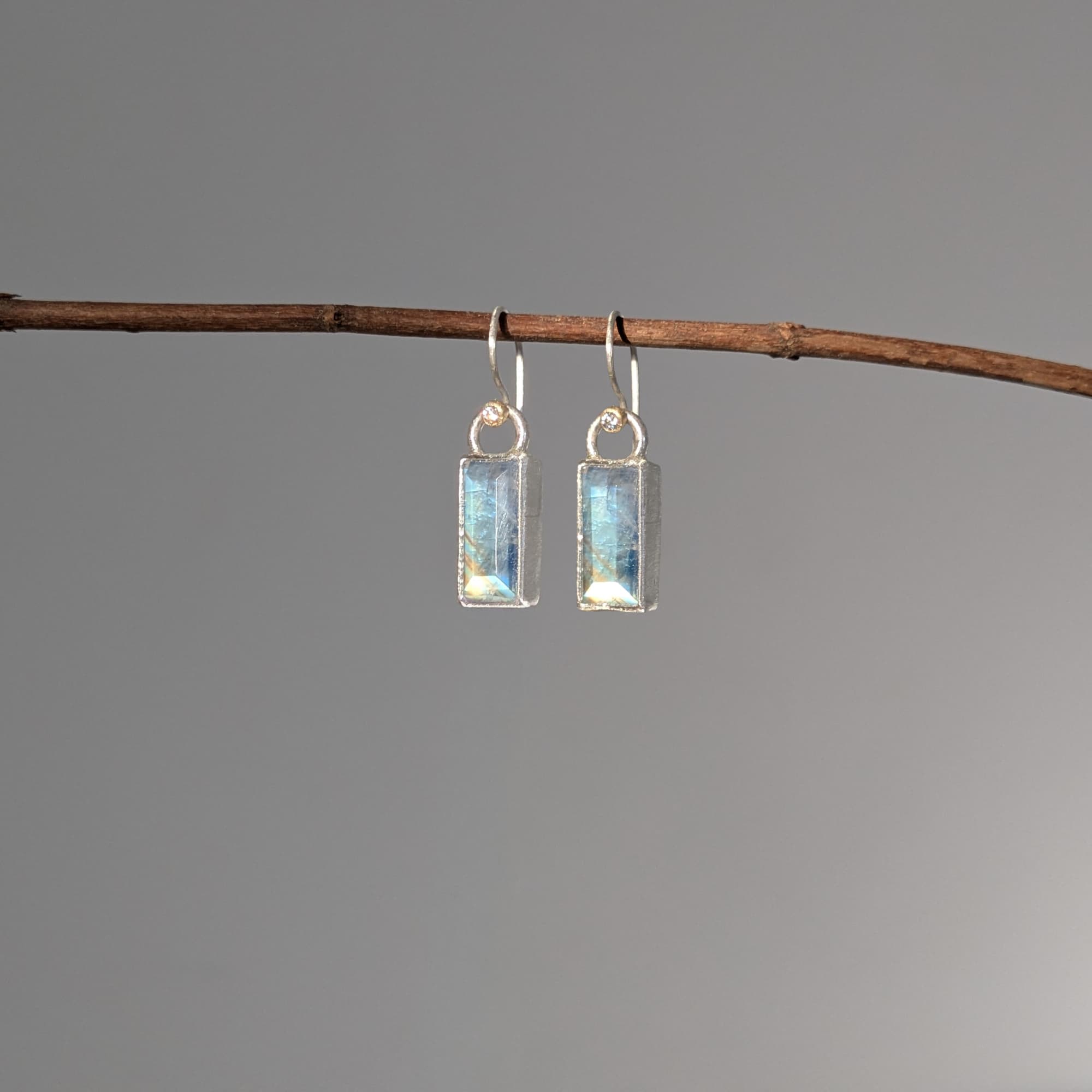 Handmade Moonstone Diamond Earrings in 14k gold or silver