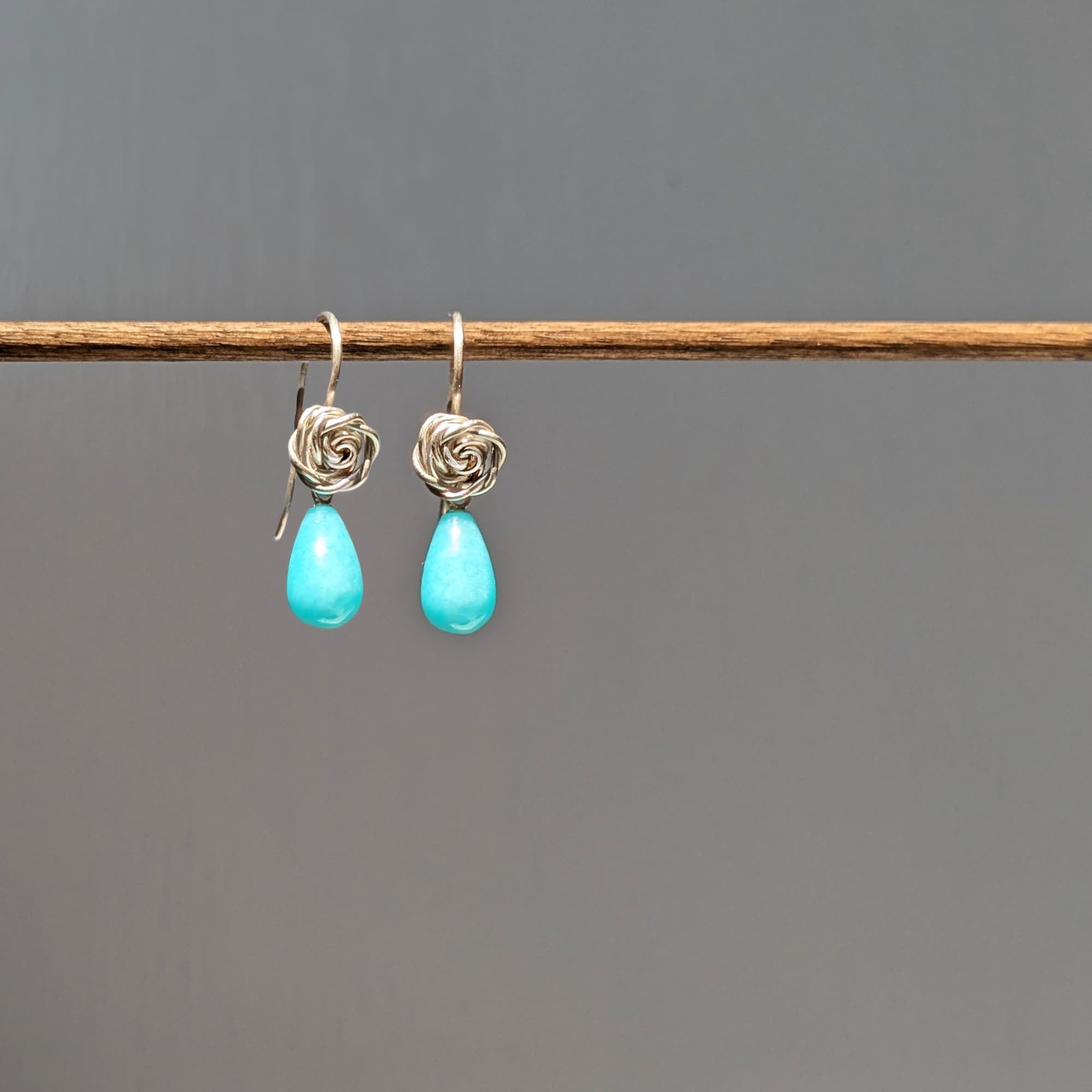 Amazonite Rose Earrings Gold Silver Handmade