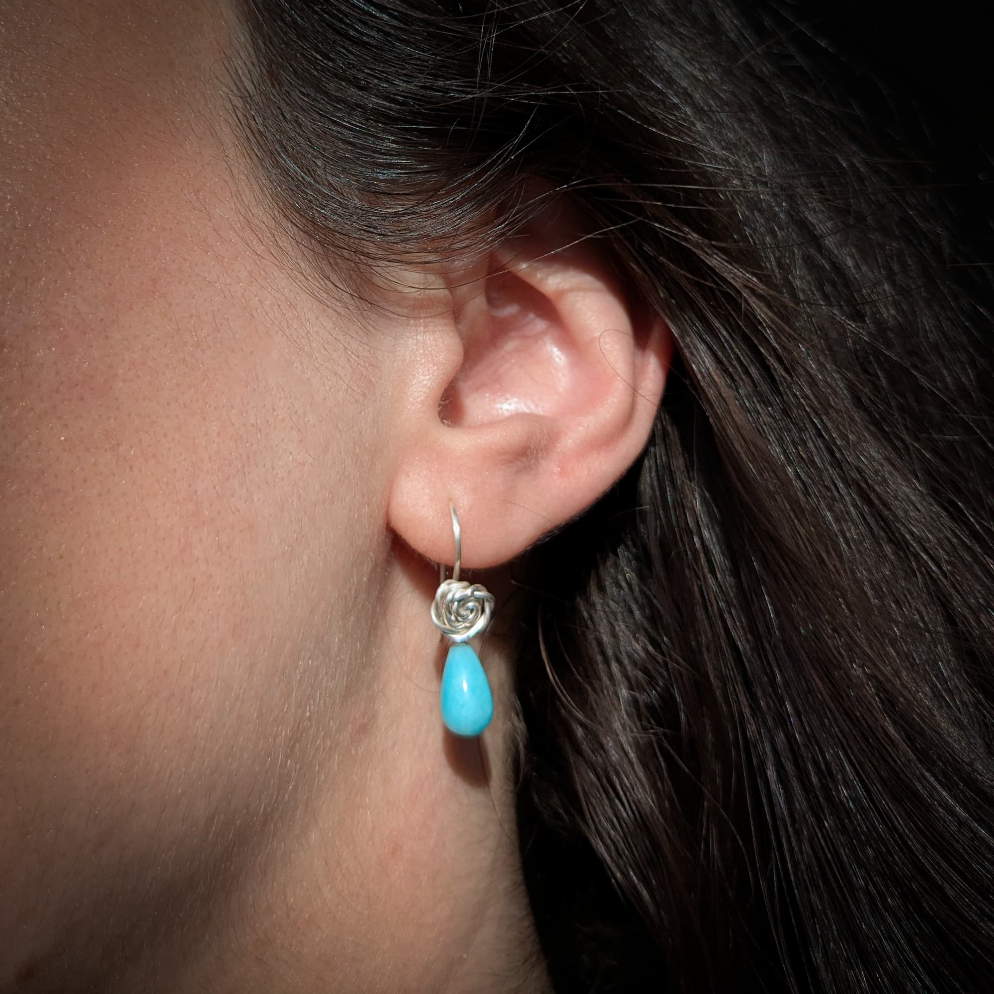 Amazonite Rose Earrings Gold Silver Handmade