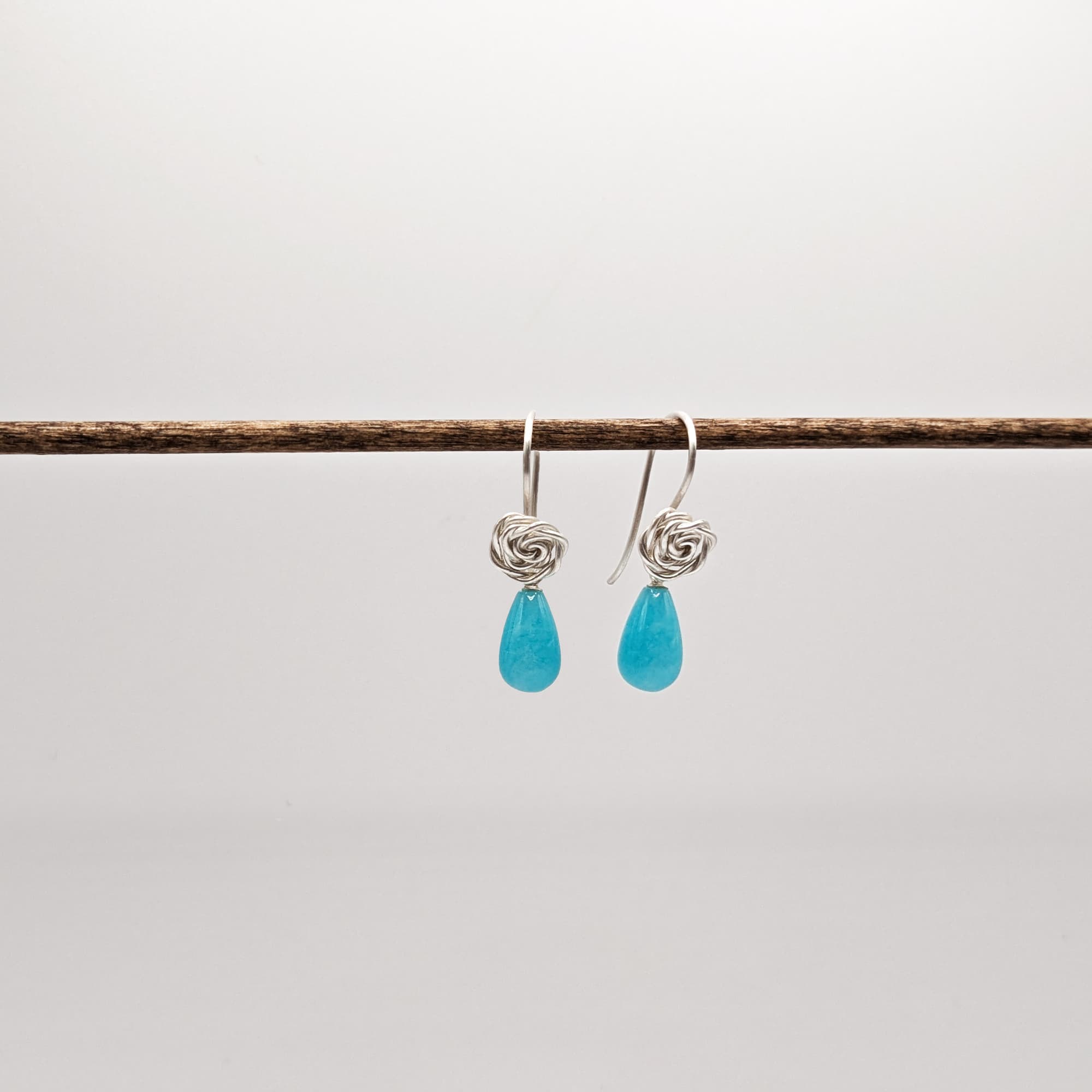 Amazonite Rose Earrings Gold Silver Handmade