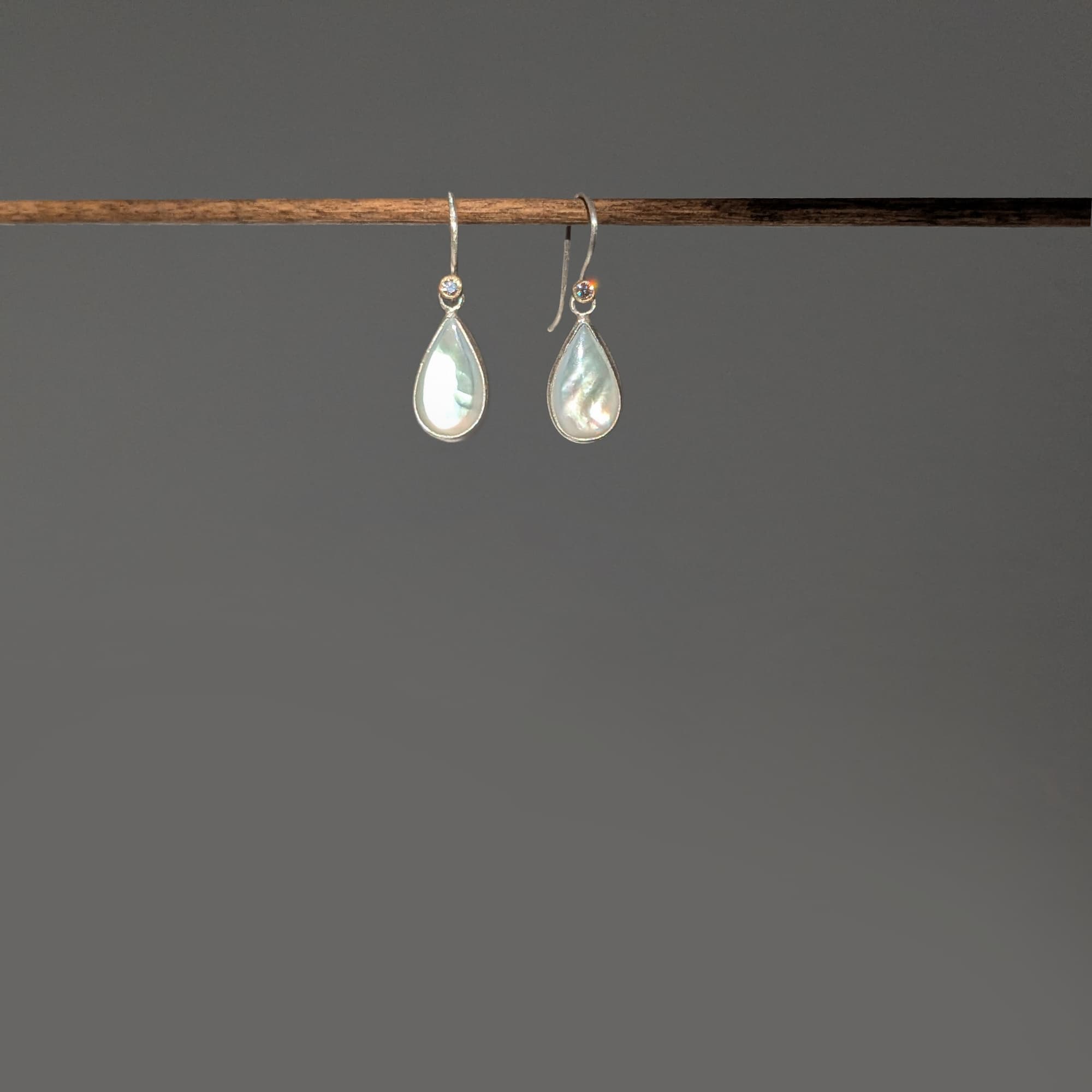 Mother of Pearl Diamond Earrings Gold Silver Handmade