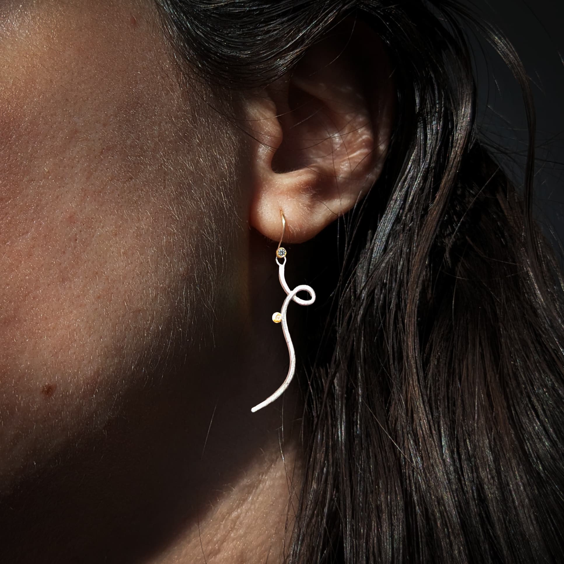 Handcrafted Diamonds Drop Earrings Gold Silver