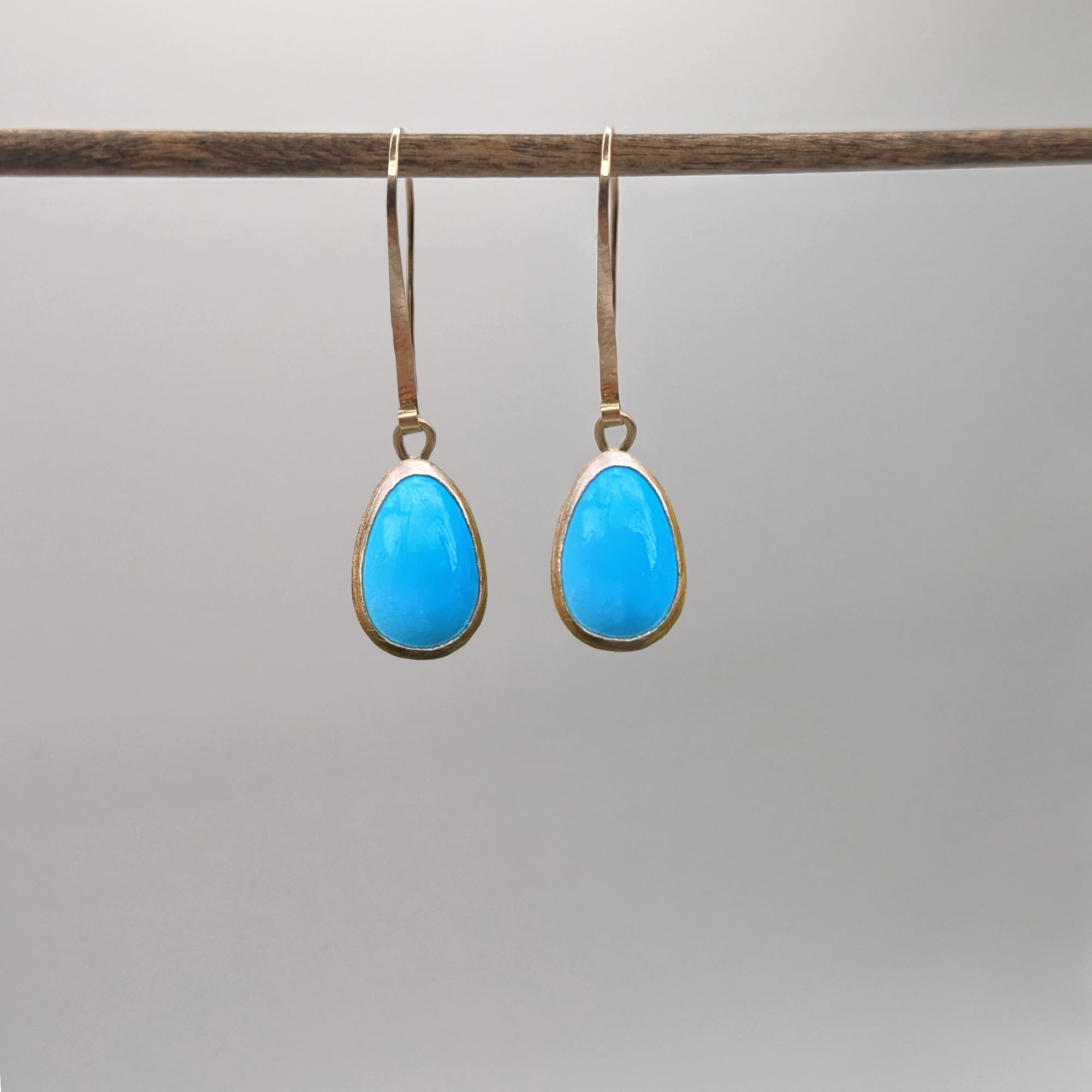 Sleeping Beauty Turquoise Drop Earrings Gold 14k 18k Handmade