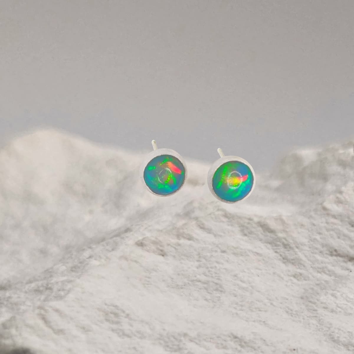 Handmade Opal Stud Earrings in Gold or Silver