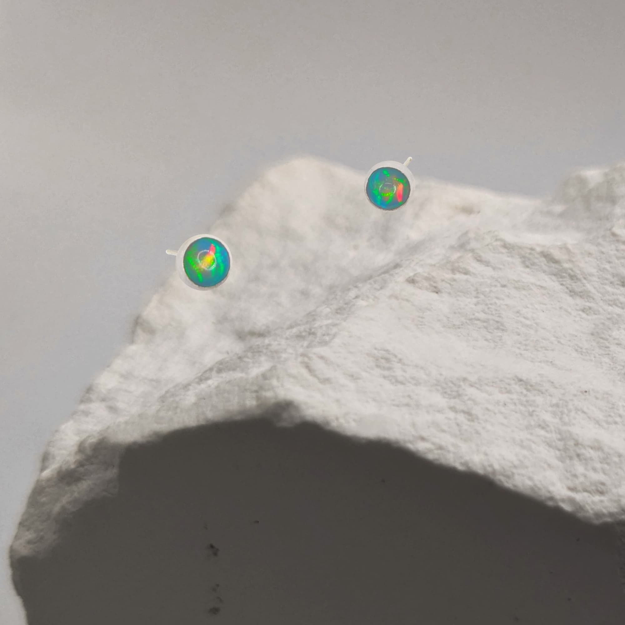 Handmade Opal Stud Earrings in Gold or Silver