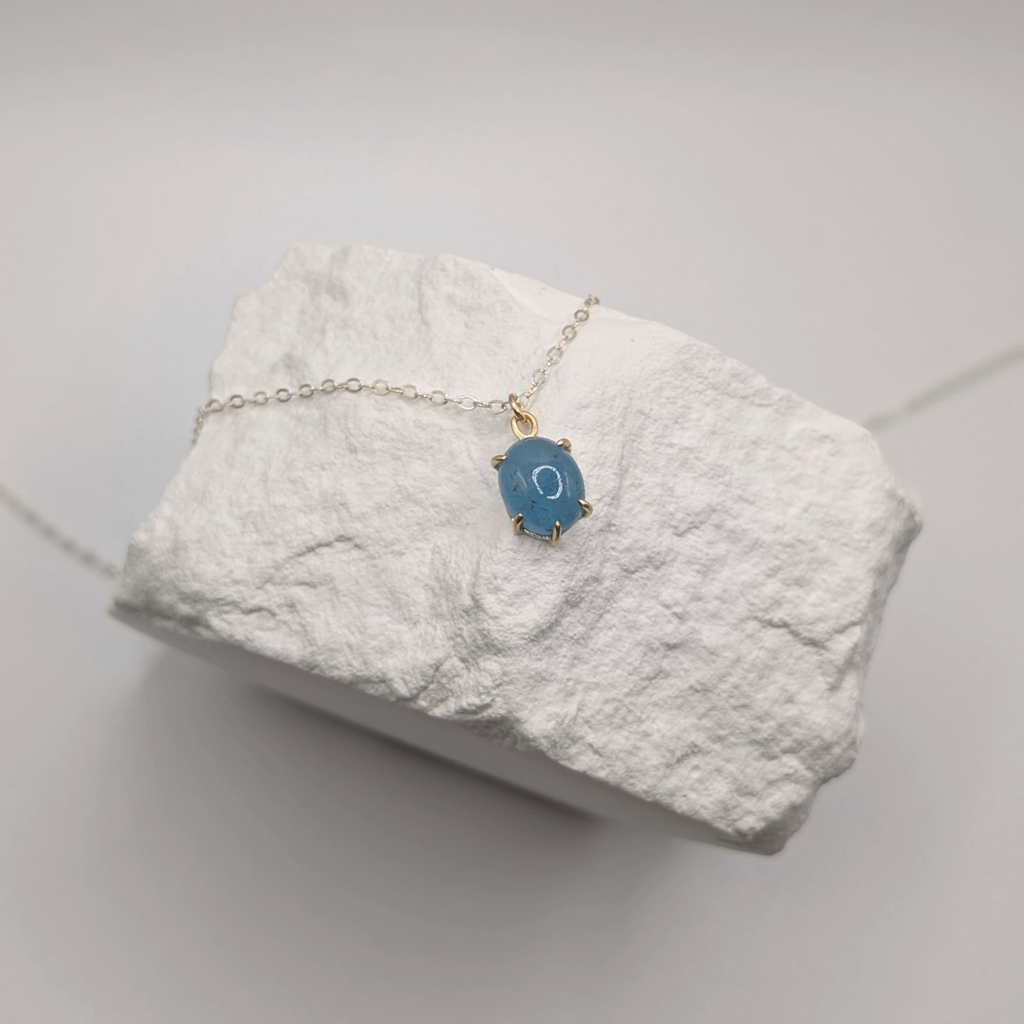 Aquamarine Necklace Gold Silver Handmade