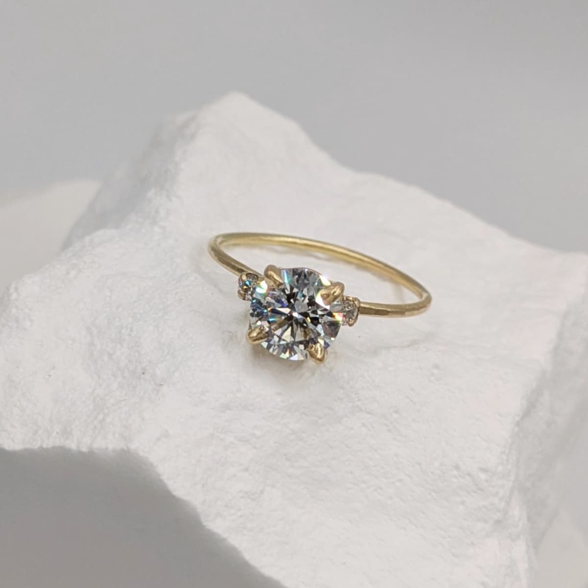 Unique Diamond Gold Engagement Ring Handmade