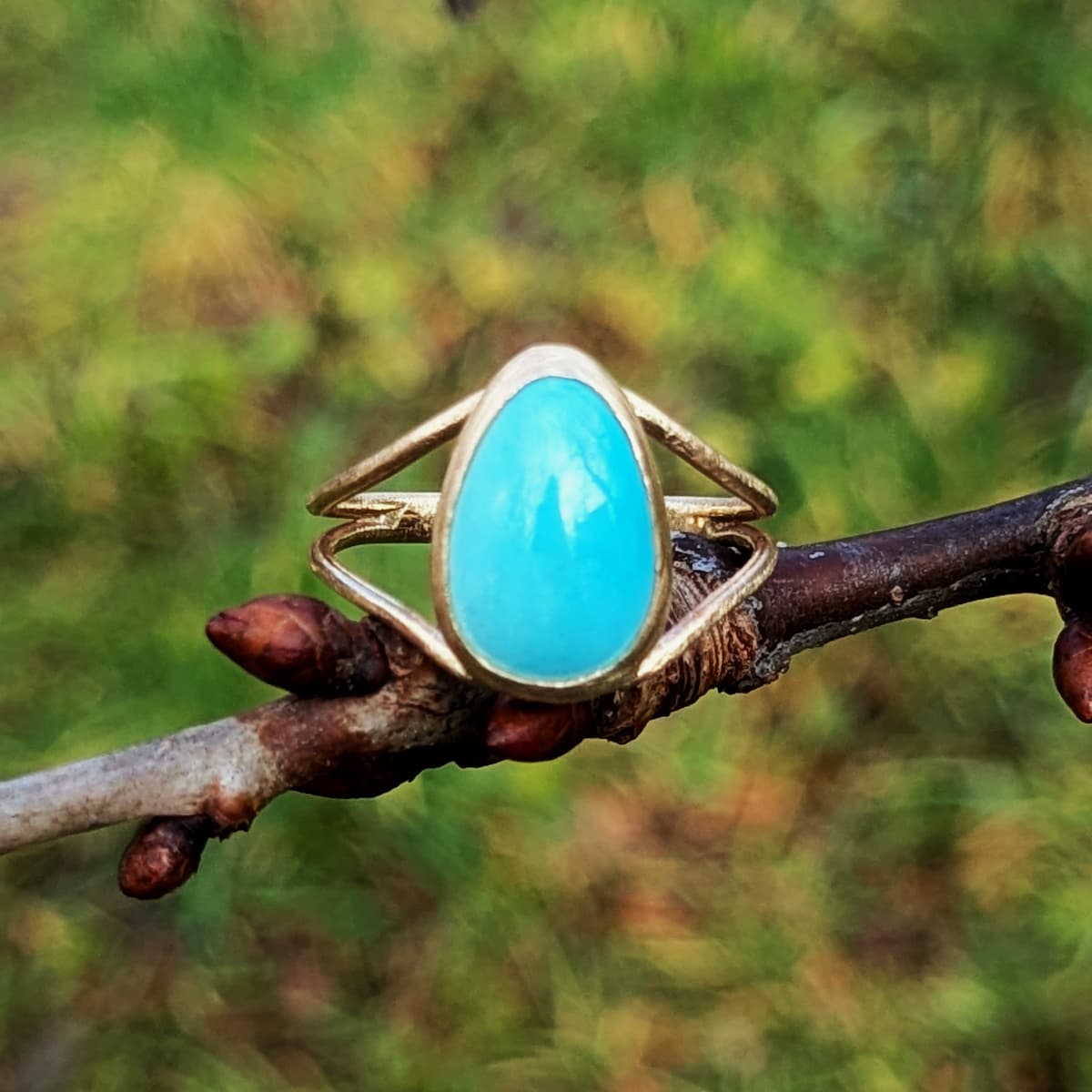 Turquoise Ring Gold Bezel Handmade