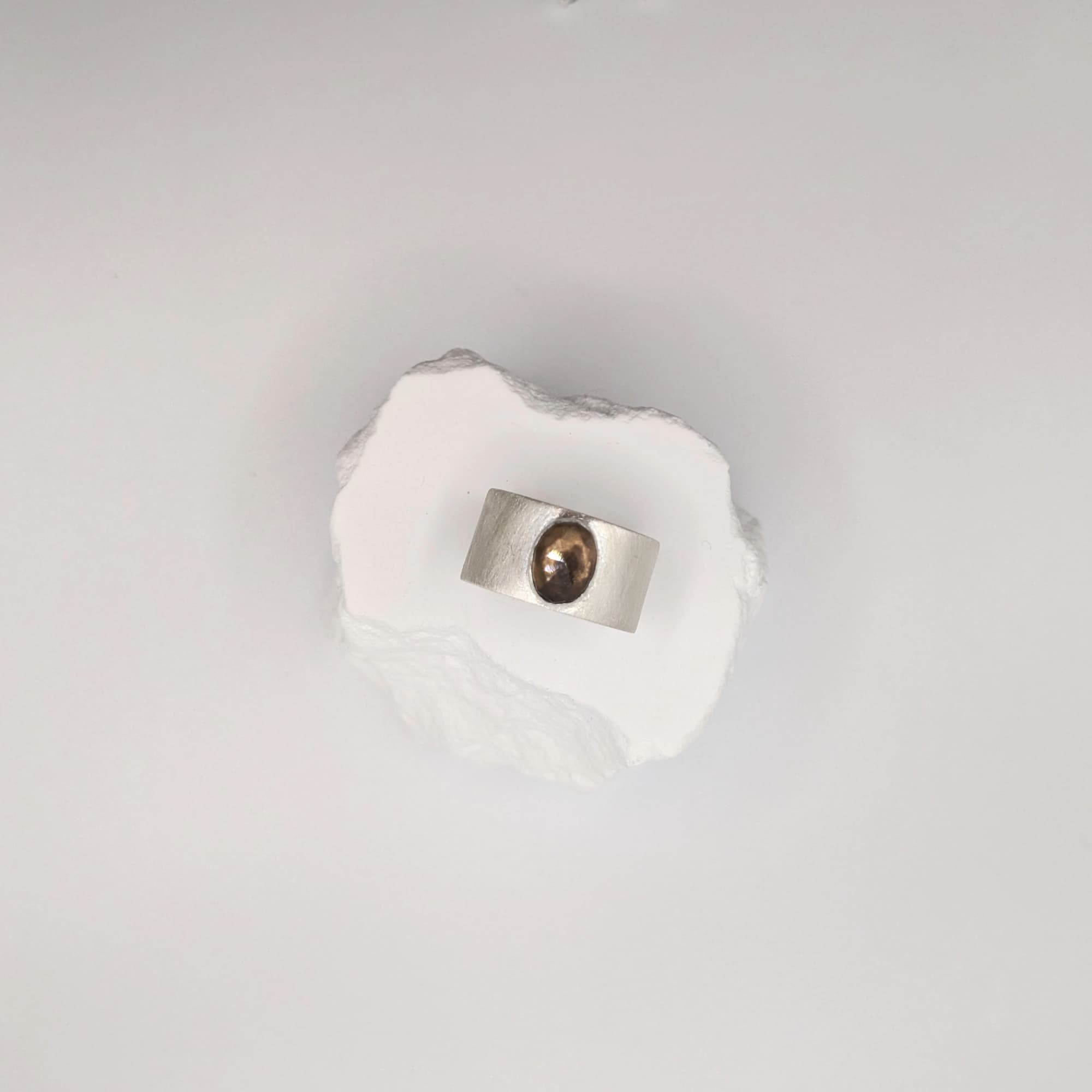 Handcrafted wide band Quartz bezel ring in 14k gold or silver