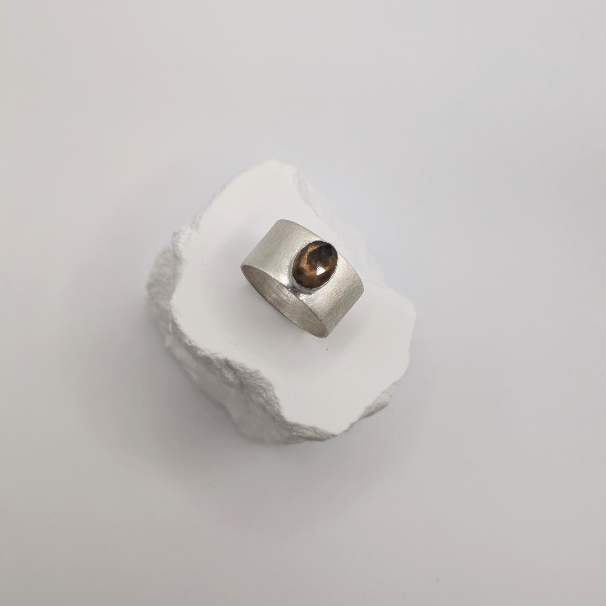 Handcrafted wide band Quartz bezel ring in 14k gold or silver