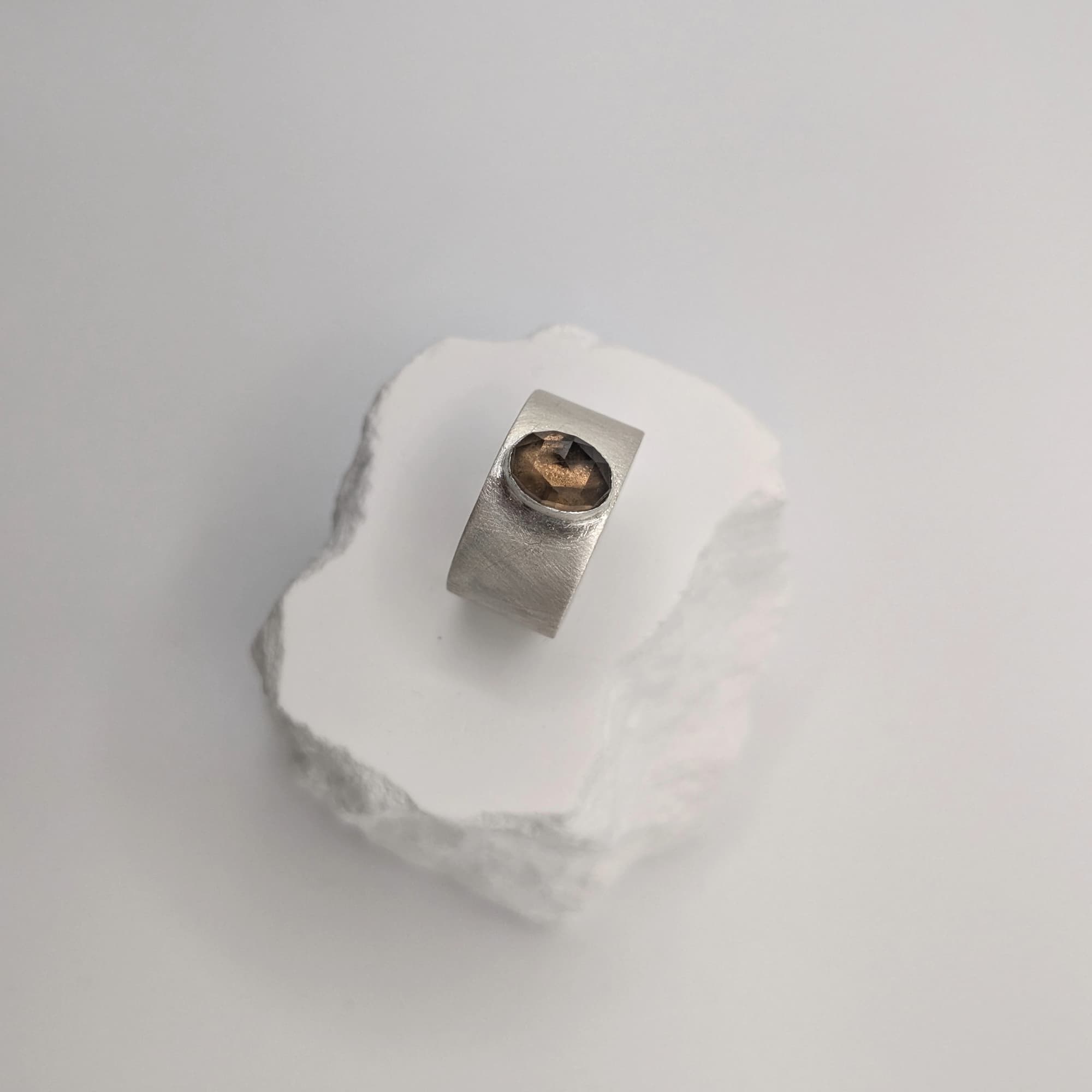 Handcrafted wide band Quartz bezel ring in 14k gold or silver