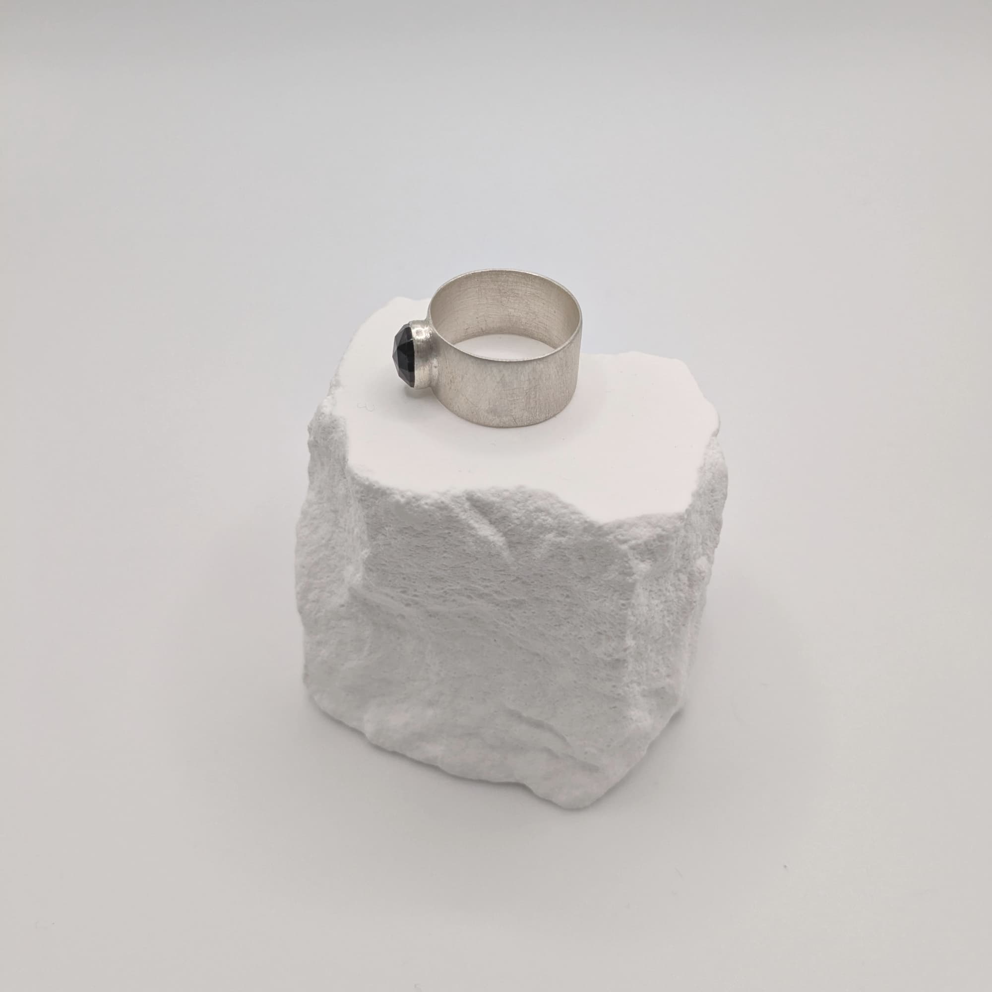 Handcrafted wide band Quartz bezel ring in 14k gold or silver